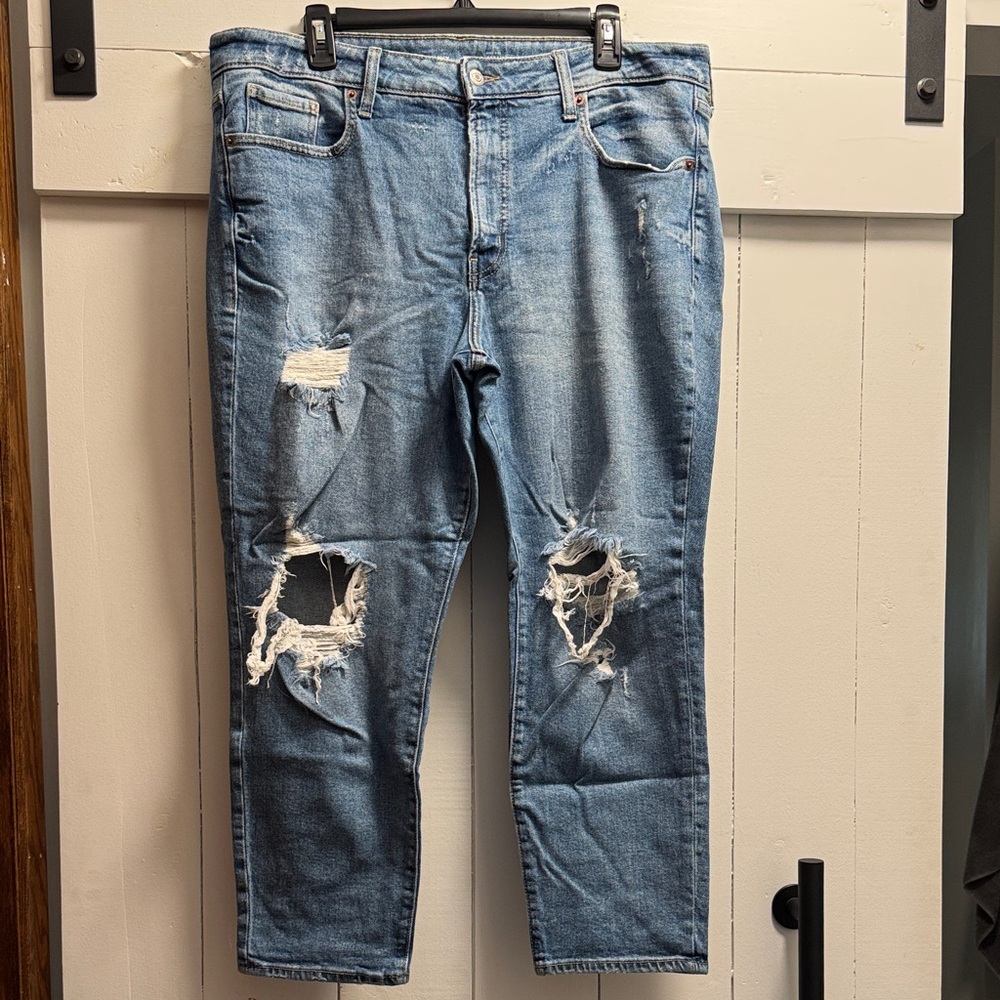 Old Navy OG Straight High Rise Distressed Blue Jeans 16P 16 Short